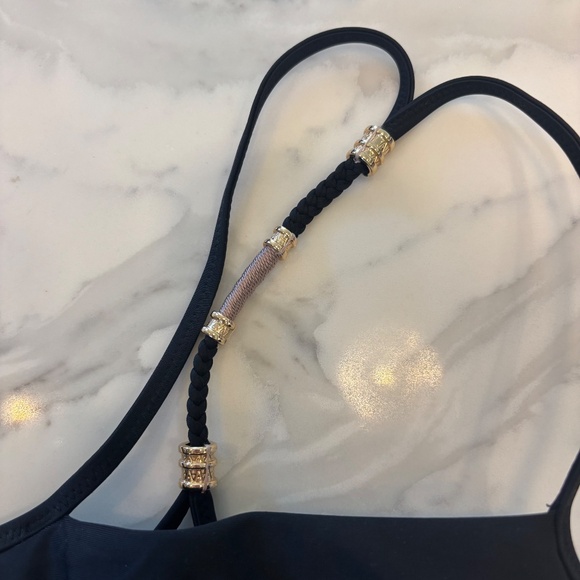 Aerie Black Strappy Bandea with Gold Hardware - Picture 2 of 5